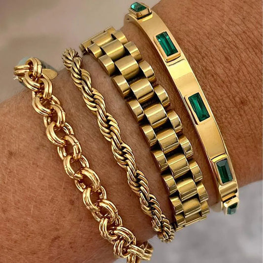 Golden Chain Bangle Bracelet Minimalist Geometric Metal Women Bracelet