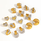 Waterproof Gold Silver Mixed Color Titanium Steel Square Geometric Stud Earrings Set