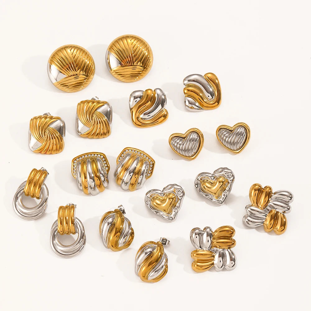 Waterproof Gold Silver Mixed Color Titanium Steel Square Geometric Stud Earrings Set