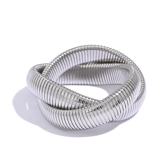 Stainless Steel Wide Heavy Metal Stackable Bracelet Bangle