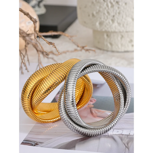 Stainless Steel Wide Heavy Metal Stackable Bracelet Bangle