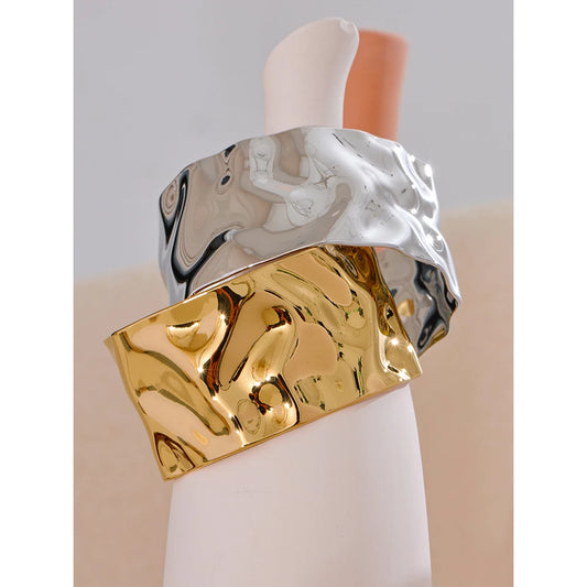Wide Large Stainless Steel Metal Cuff Open Bracelet Bangle 18K Gold